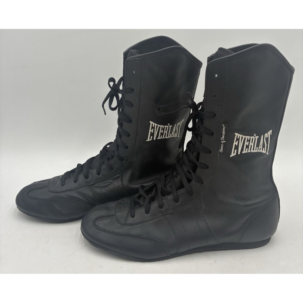 Everlast Vintage Mens Black Leather High Top Boxing Boots Ring Shoes Size 9.5 US